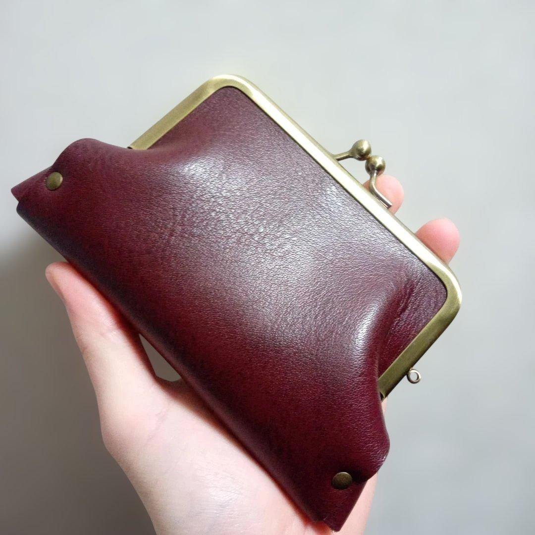 姫路レザー　親子がま口財布　コンパクト財布　紫　パープル　ヴァイオレット　がま口