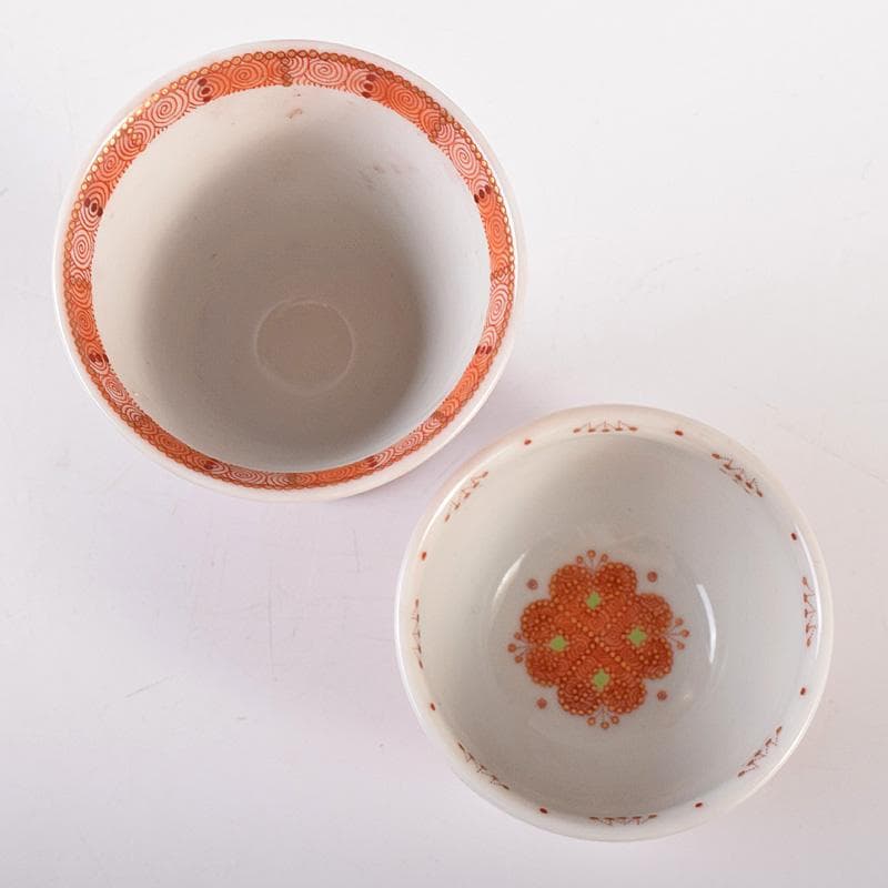 九谷焼　織田恵美作　赤絵細描　酒盃　酒杯　共布共箱　2点まとめて　D　R8072