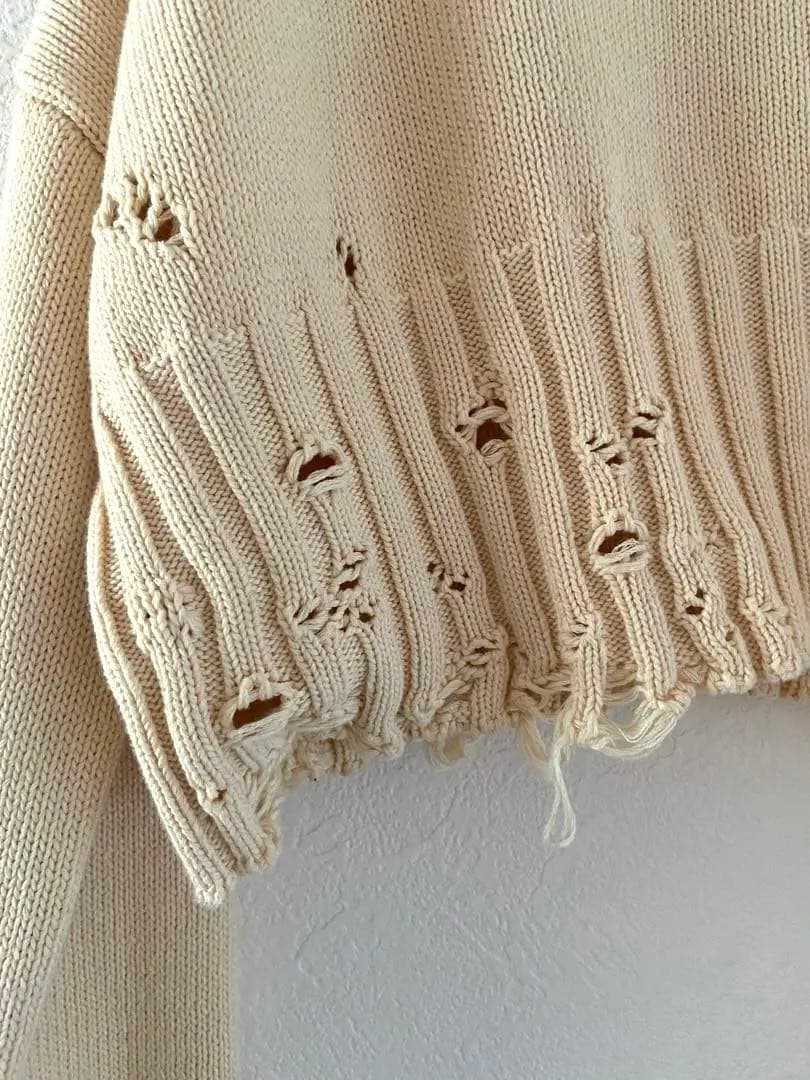 美品　MARNI ロゴ刺繍 ダメージ加工 コットンニット クロップドジャンパー