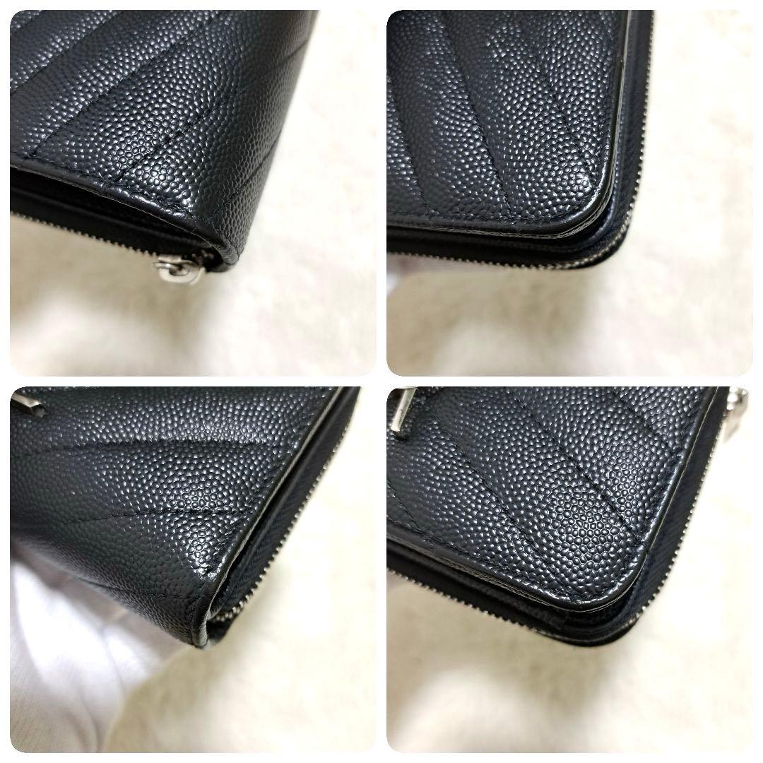 ✨極美品✨サンローラン　二つ折り　キャビアスキン　カサンドラ　ブラック　レザー