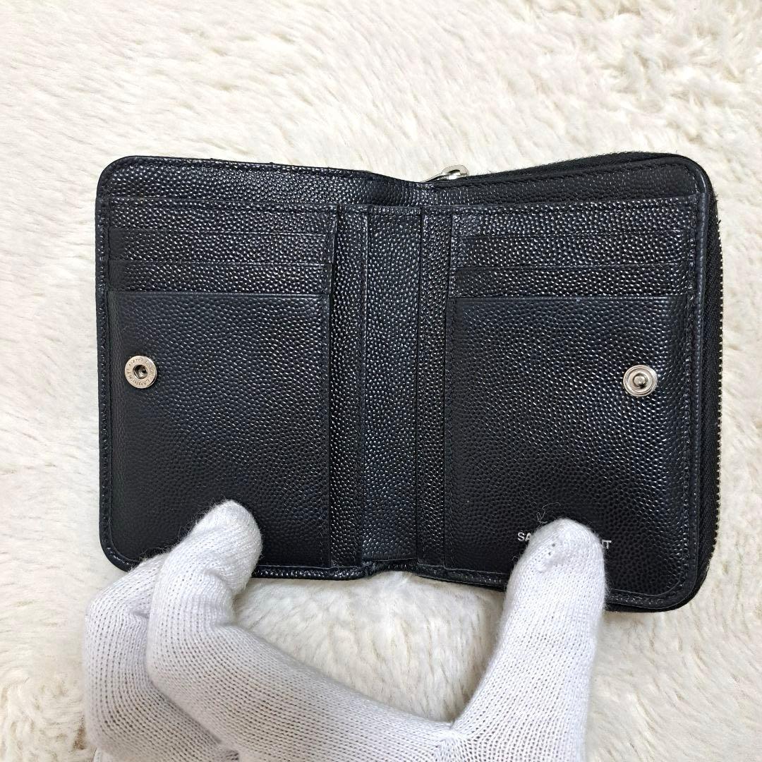 ✨極美品✨サンローラン　二つ折り　キャビアスキン　カサンドラ　ブラック　レザー