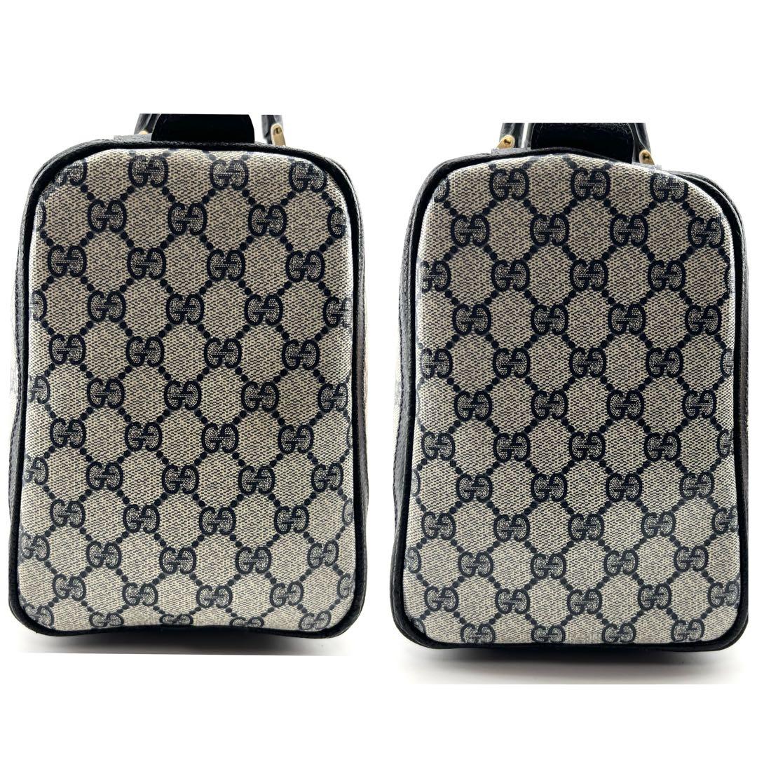 美品　GUCCI　ボストンバック　PVC　シェリーライン　ネイビー　GG柄　本革