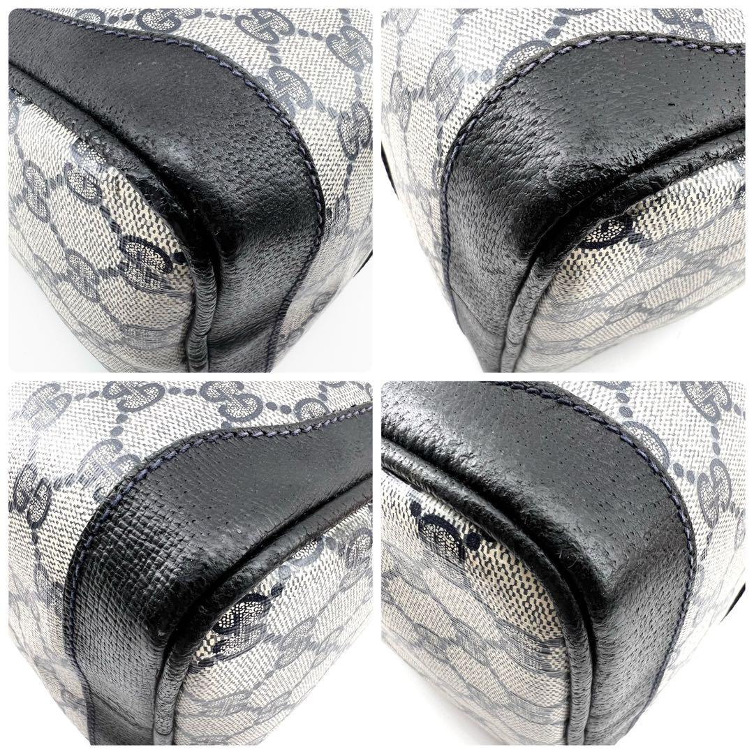 美品　GUCCI　ボストンバック　PVC　シェリーライン　ネイビー　GG柄　本革