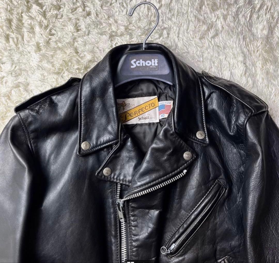 希少/40インチ✨ショット ダブルライダース レザージャケット 118 ブラック