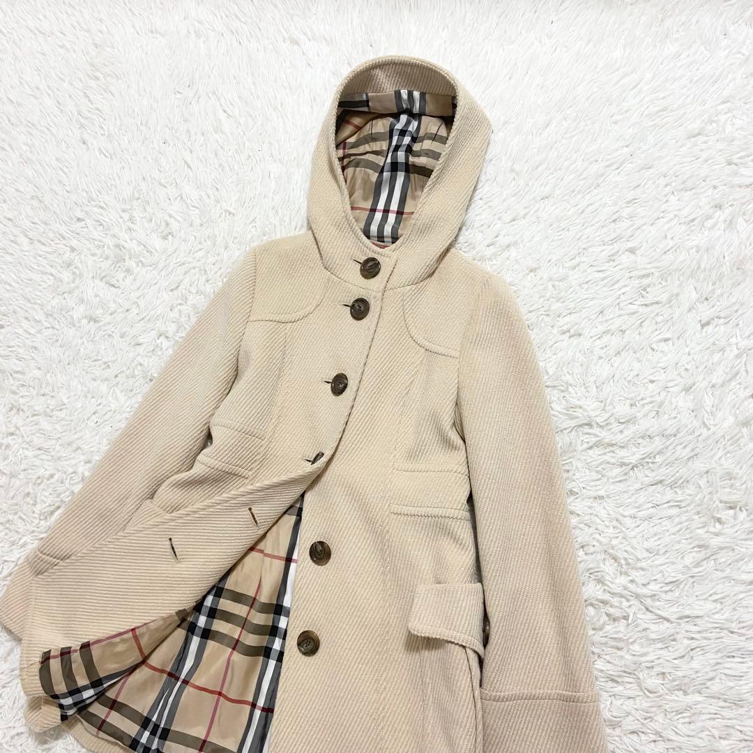バーバリーブルーレーベル　ダッフルコート　ノバチェック　アンゴラ　アイボリー　M