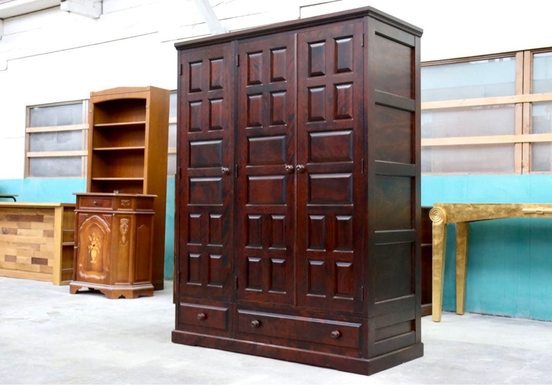 GMHH291○北海道民芸家具 ワードローブ クローゼット 洋服箪笥 飾り棚 樺