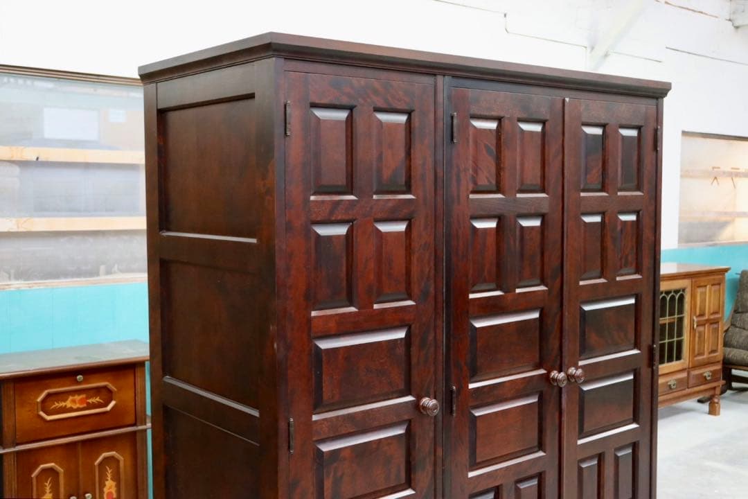 GMHH291○北海道民芸家具 ワードローブ クローゼット 洋服箪笥 飾り棚 樺