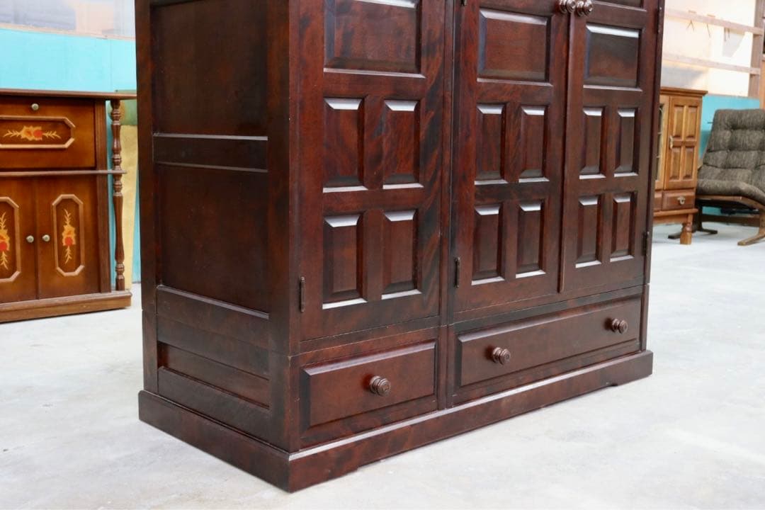 GMHH291○北海道民芸家具 ワードローブ クローゼット 洋服箪笥 飾り棚 樺