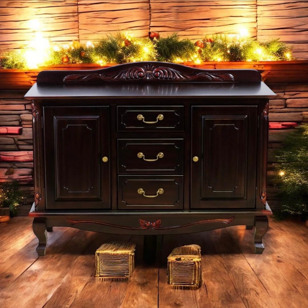 F新品 アンティーク調 キャビネット 110 リビング収納 本棚 食器棚 ボード