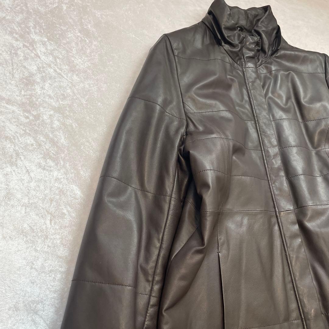 相談中ラムレザースタンドカラーロングコート Lサイズ ブラウン