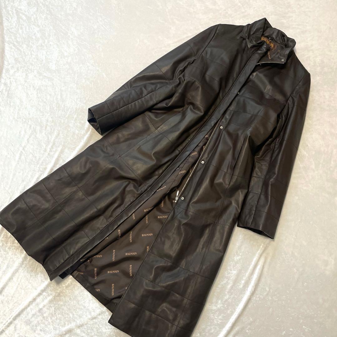 相談中ラムレザースタンドカラーロングコート Lサイズ ブラウン