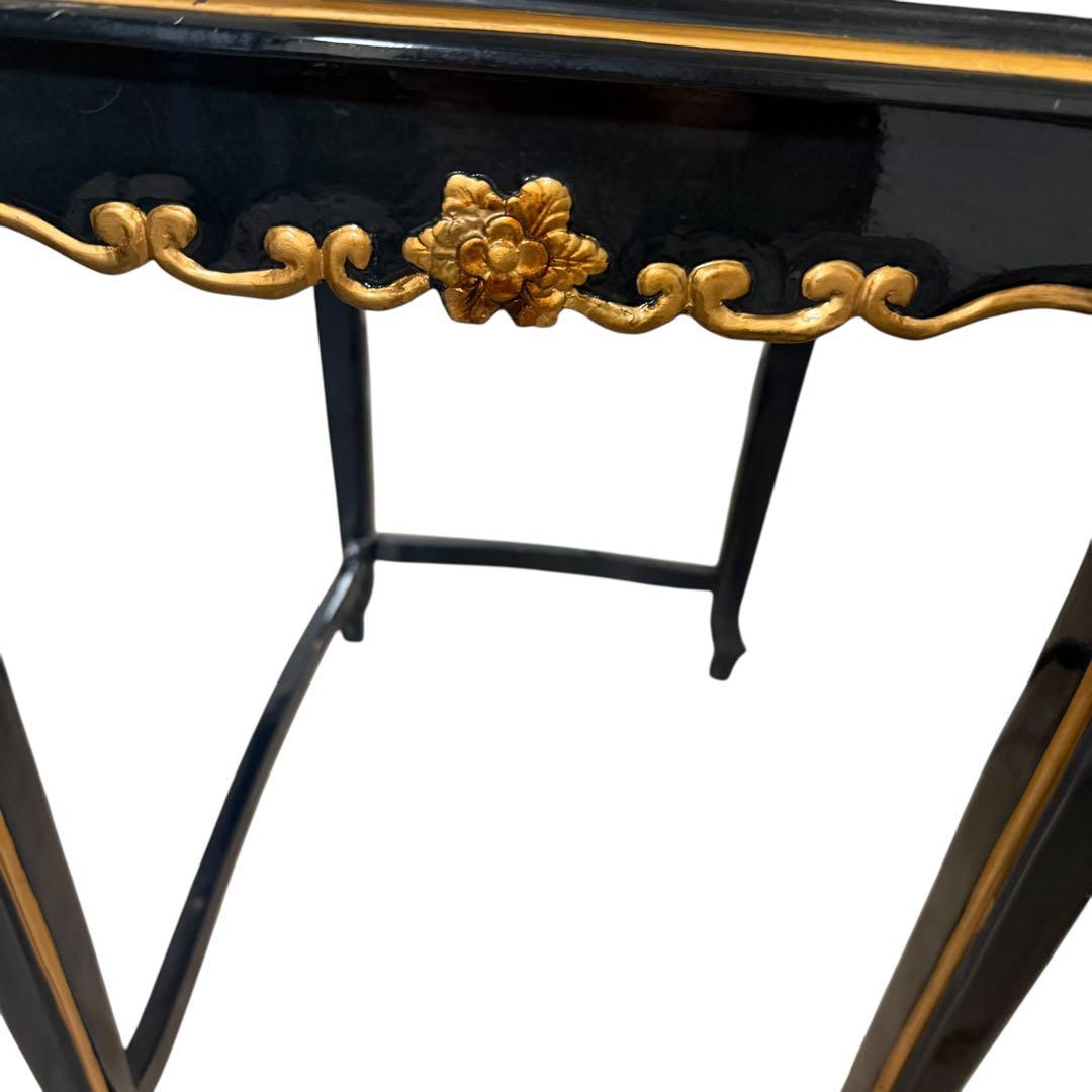 ヨーロピアン調 黒×金 花台 サイドテーブル 猫脚