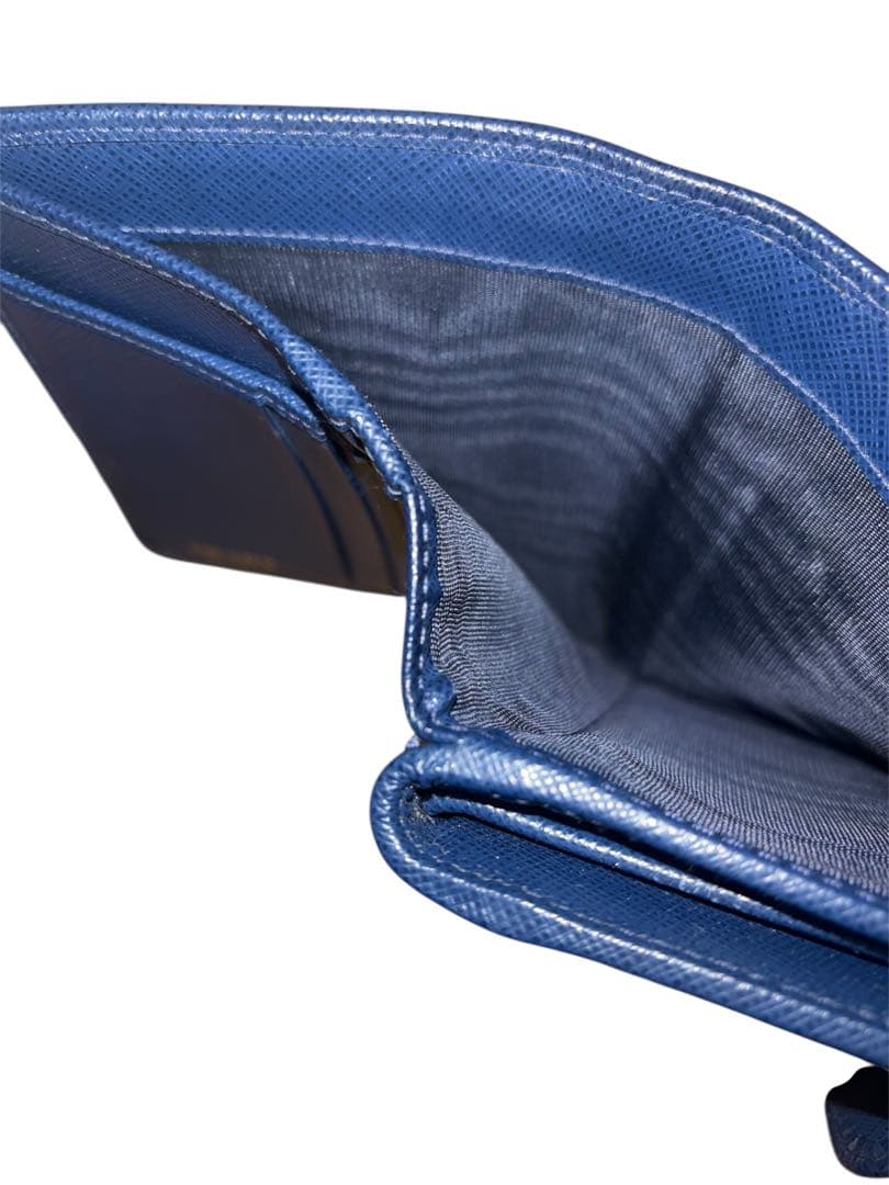 [美品]PRADA プラダ 二つ折り財布 ネイビー ゴールドロゴ