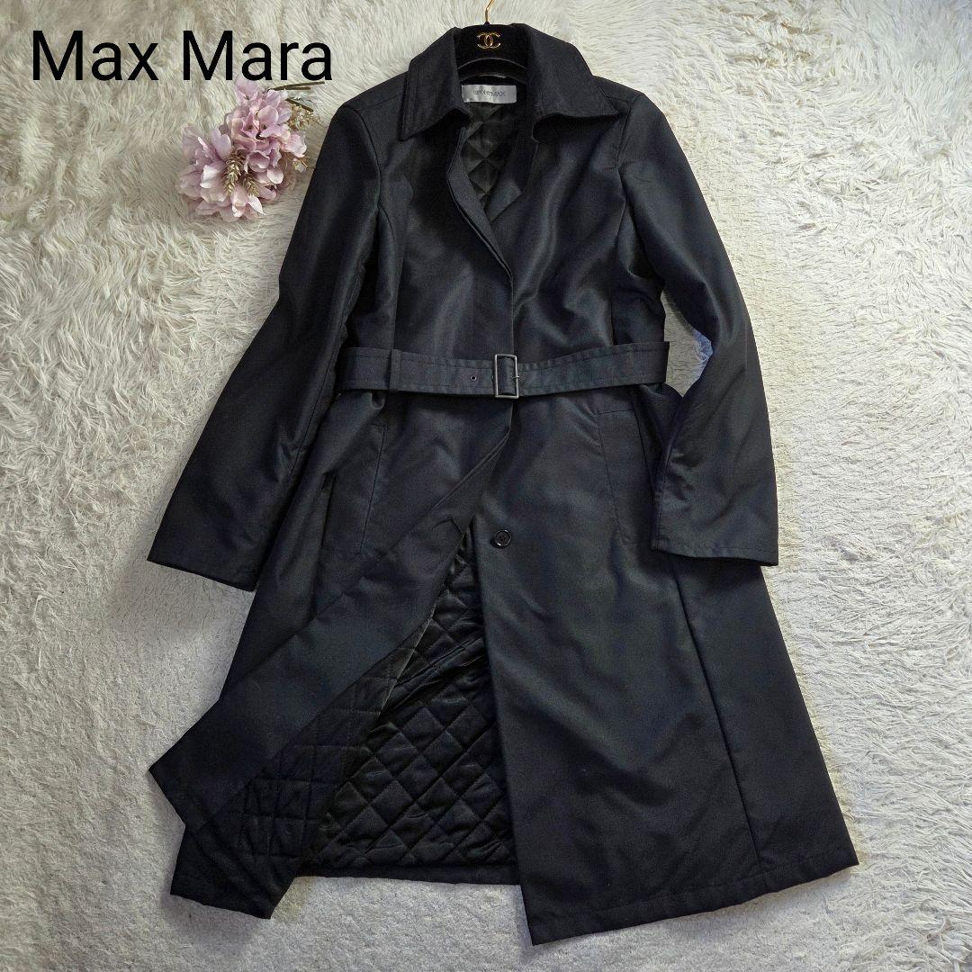 美品 Max Mara ベルテッド ロングコート キルティング XL ブラック