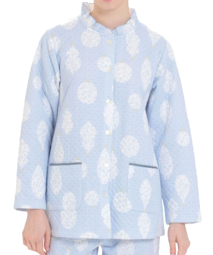 ナルエー　裏綿接結(綿入り)厚手ホーリービジューフリルパジャマM～L