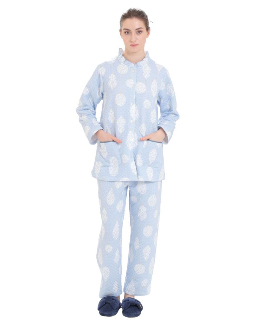 ナルエー　裏綿接結(綿入り)厚手ホーリービジューフリルパジャマM～L