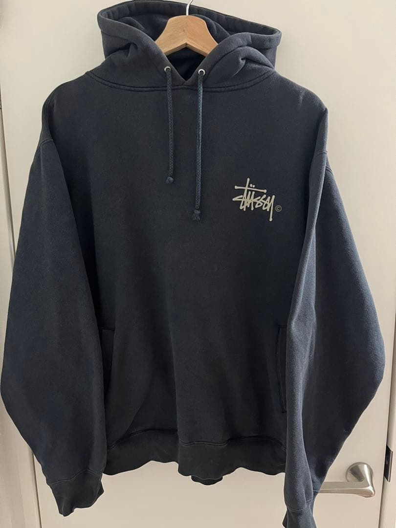 Stussy ダークグレー パーカー　90s 黒タグ　Lサイズ