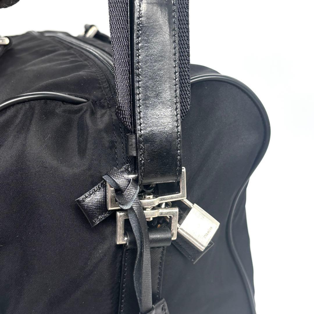 【美品】PRADA ブラック ボストンバッグ ナイロン トライアングルロゴ