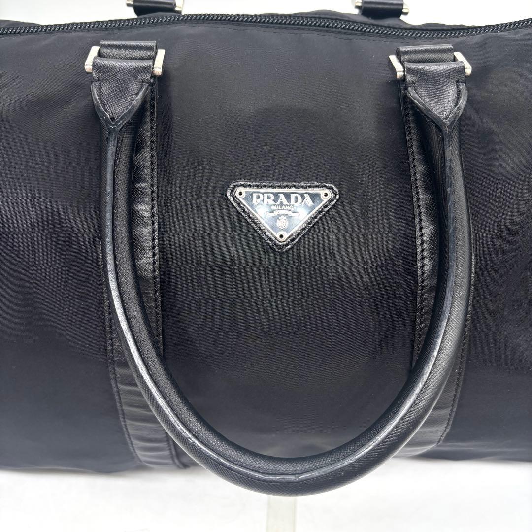 【美品】PRADA ブラック ボストンバッグ ナイロン トライアングルロゴ