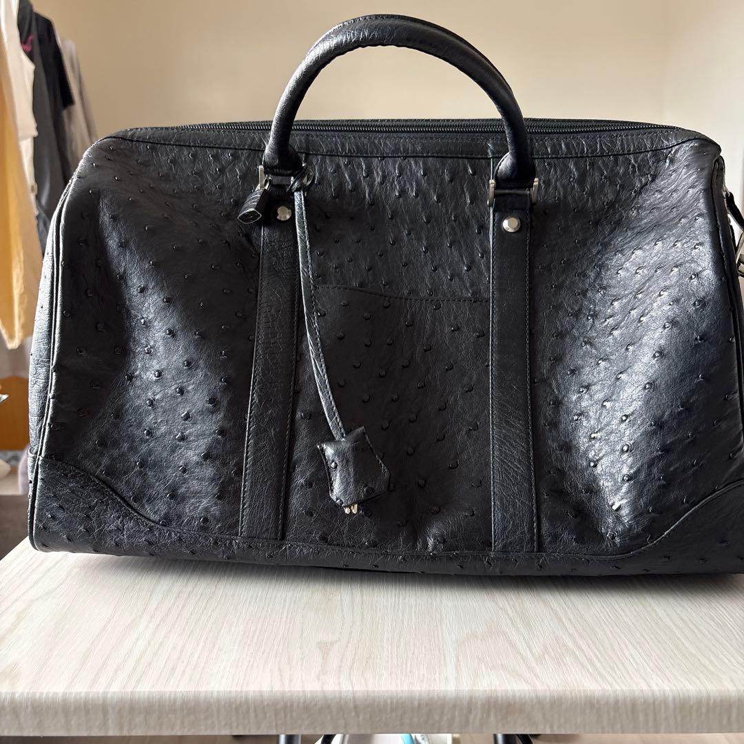 オーストリッチレザー 黒 ボストンバッグ