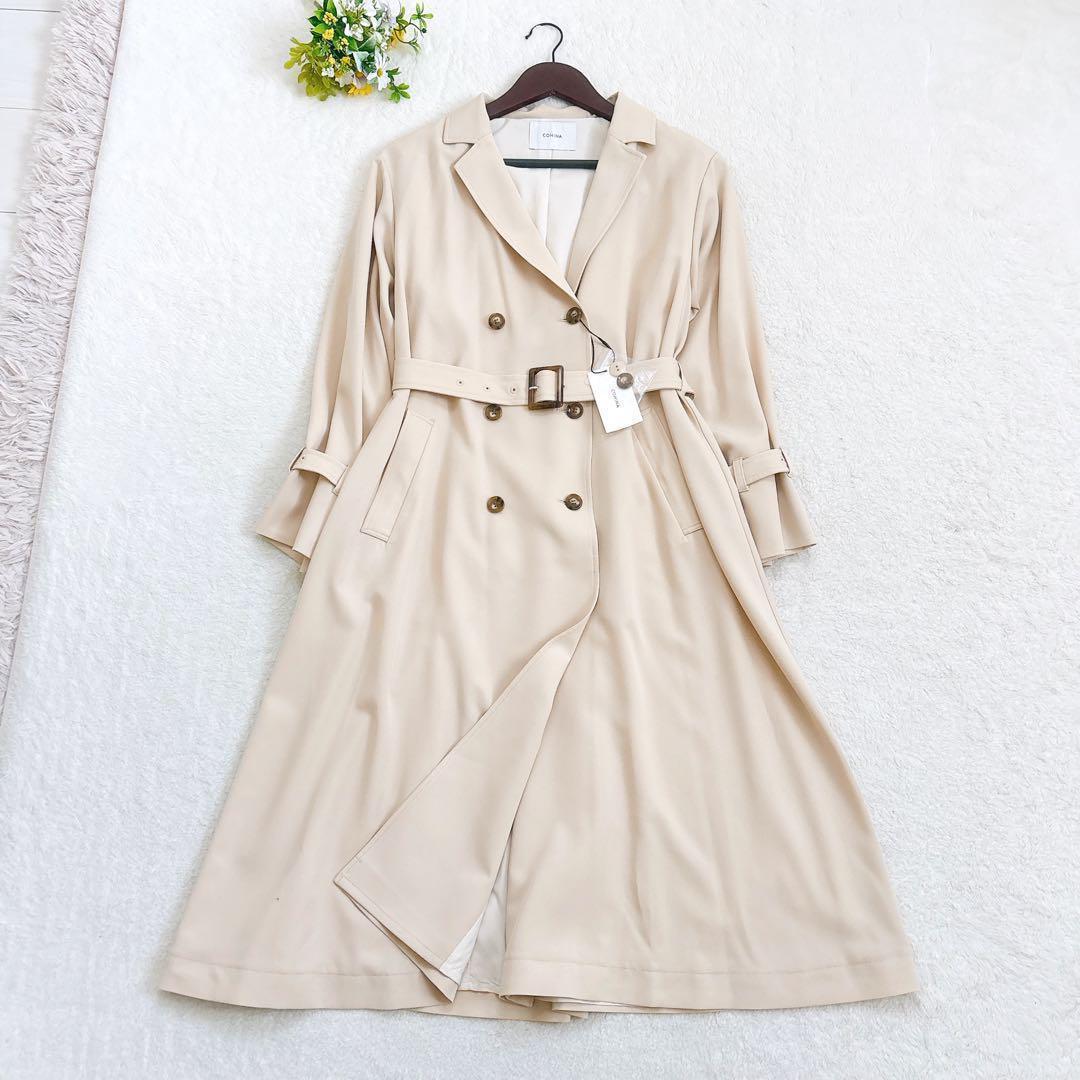《新品》COHINA ダブルボタンフレアテロンチコート ベージュ レギュラー F
