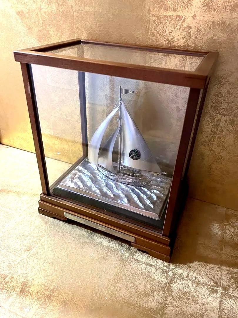 銀製 宝船 置物 ガラス シルバー　ヨット 帆船 銀製 アンティーク