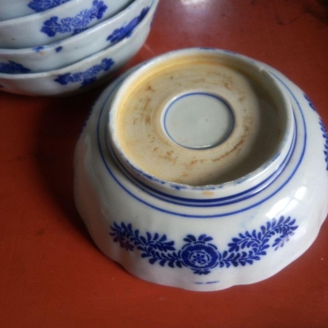 明治時代 印判 線描き なます皿 ５客