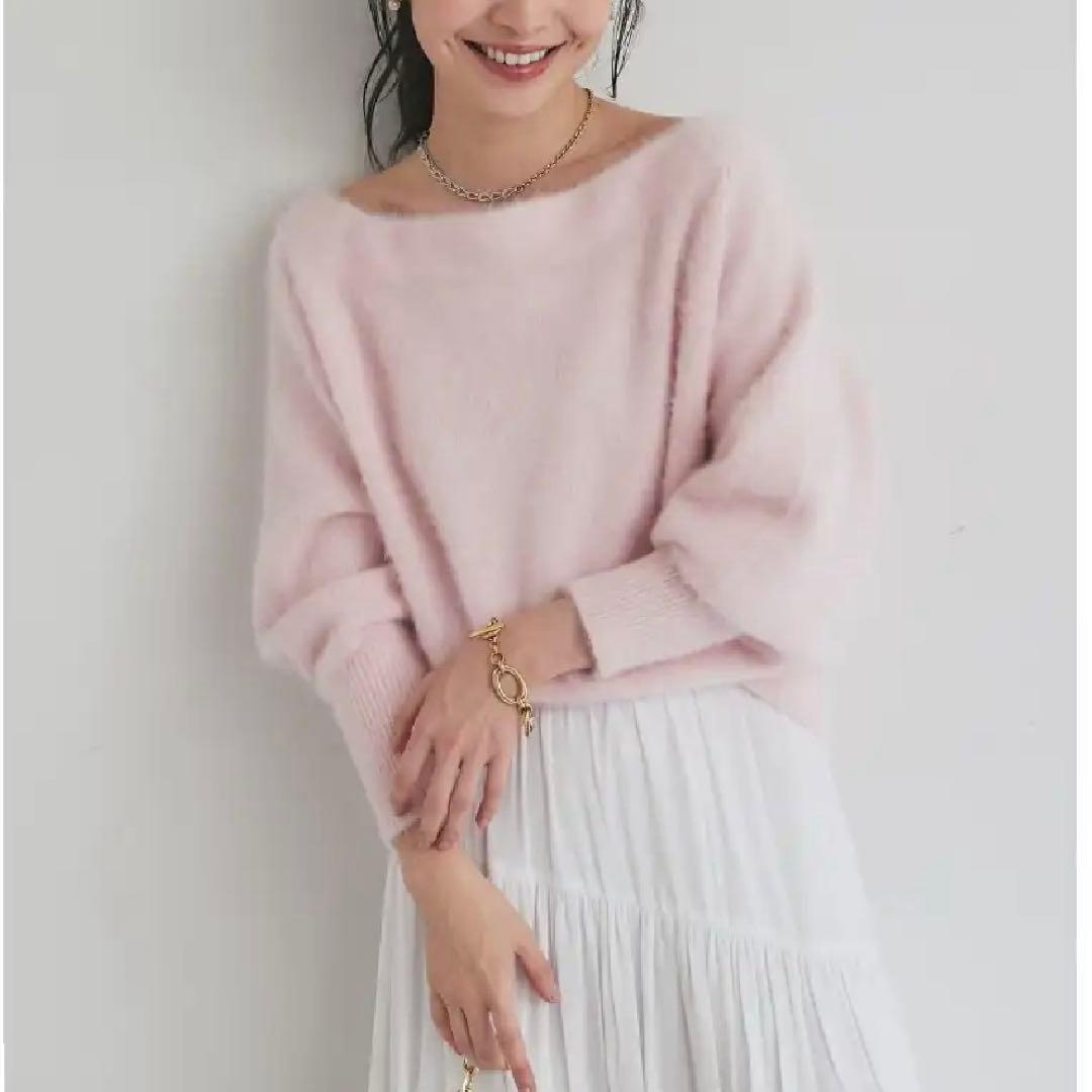 【La boutique BonBon】ヘアリーウールカシミヤ混オフショルニット