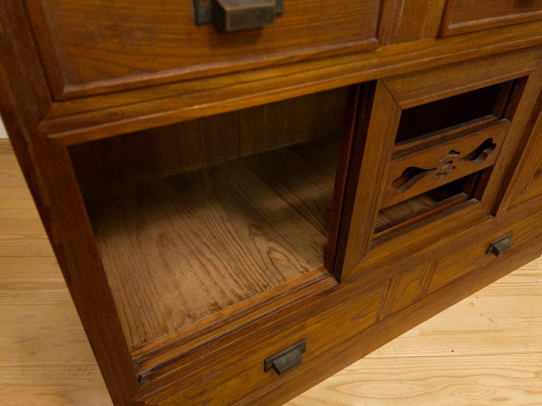 ガラス棚　水屋箪笥　収納棚　古道具　古家具　和家具　ビンテージ　アンティーク