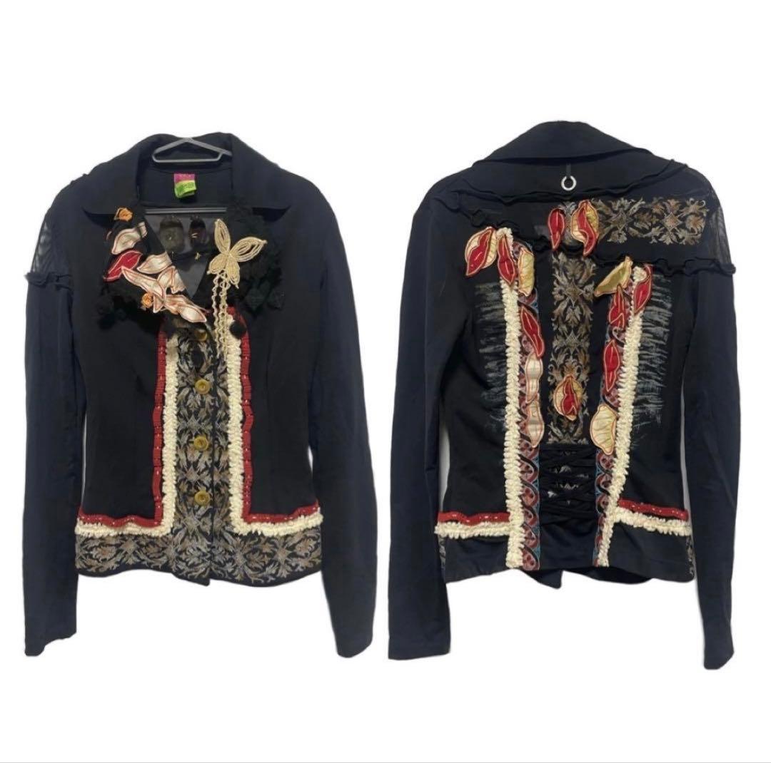 SAVE THE QUEEN 平成ギャル y2k 刺繍　黒い花柄ジャケット