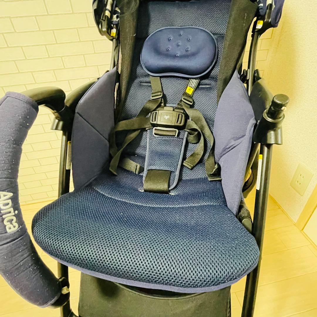 【美品】Aprica ベビーカー クルリー ネイビー レザーハンドル