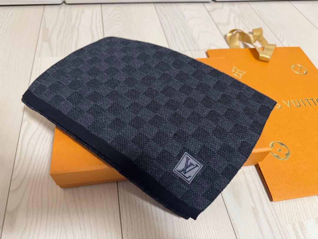 【美品】ルイヴィトン　ダミエ　マフラー　メンズ　正規品LOUIS VUITTON