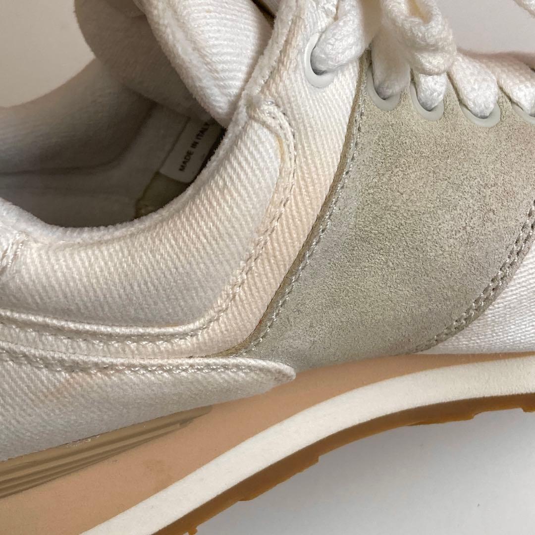 グ*ン様 miumiu ホワイト スニーカー キャンバス×スエード 靴 ニューバ