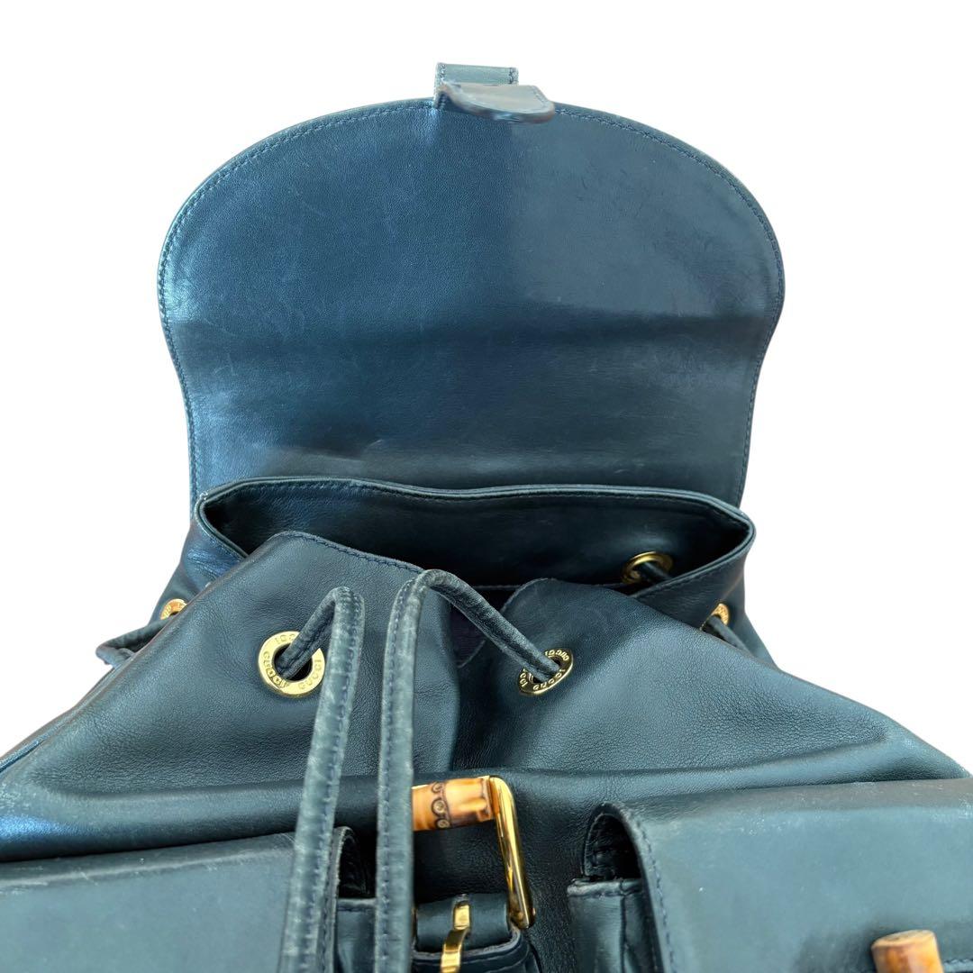 希少色オールドグッチバンブー巾着リュック緑ターンロック本革ヴィンテージデイパック