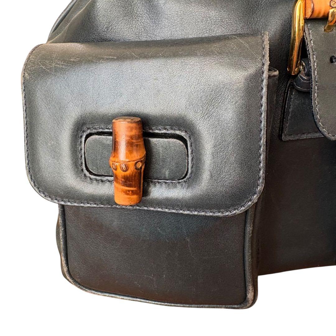 希少色オールドグッチバンブー巾着リュック緑ターンロック本革ヴィンテージデイパック