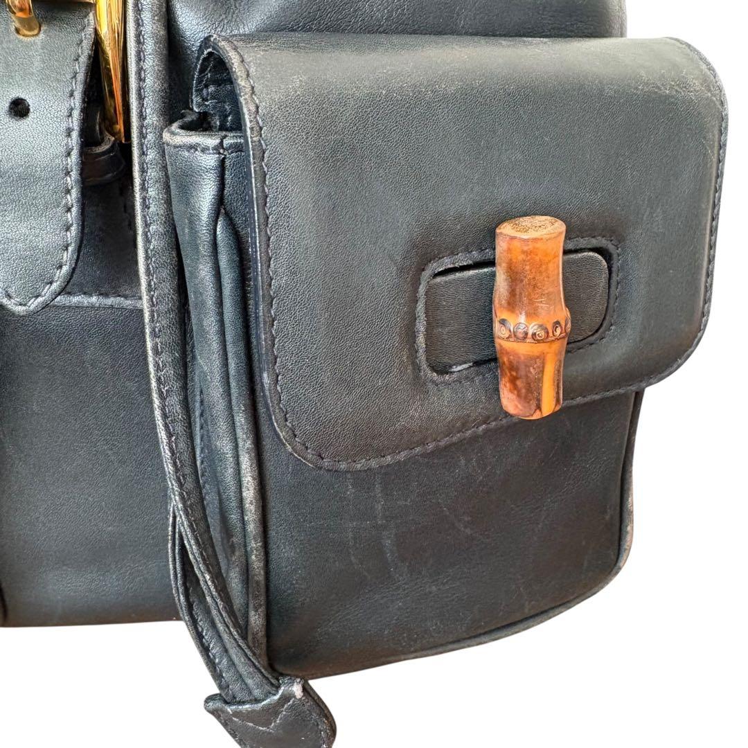 希少色オールドグッチバンブー巾着リュック緑ターンロック本革ヴィンテージデイパック