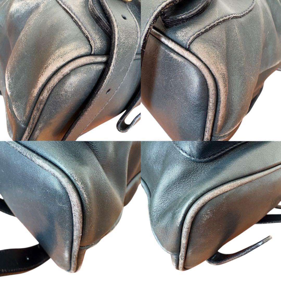 希少色オールドグッチバンブー巾着リュック緑ターンロック本革ヴィンテージデイパック