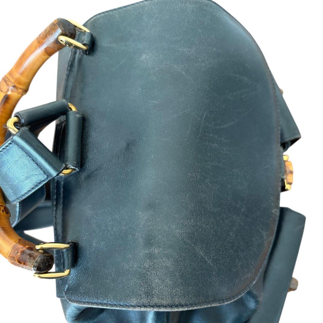 希少色オールドグッチバンブー巾着リュック緑ターンロック本革ヴィンテージデイパック