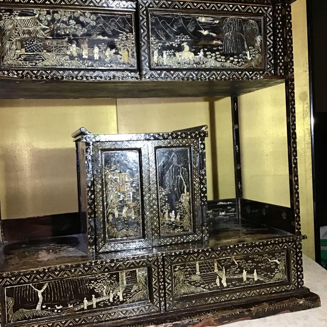 極細密螺鈿　小型　棚　江戸期