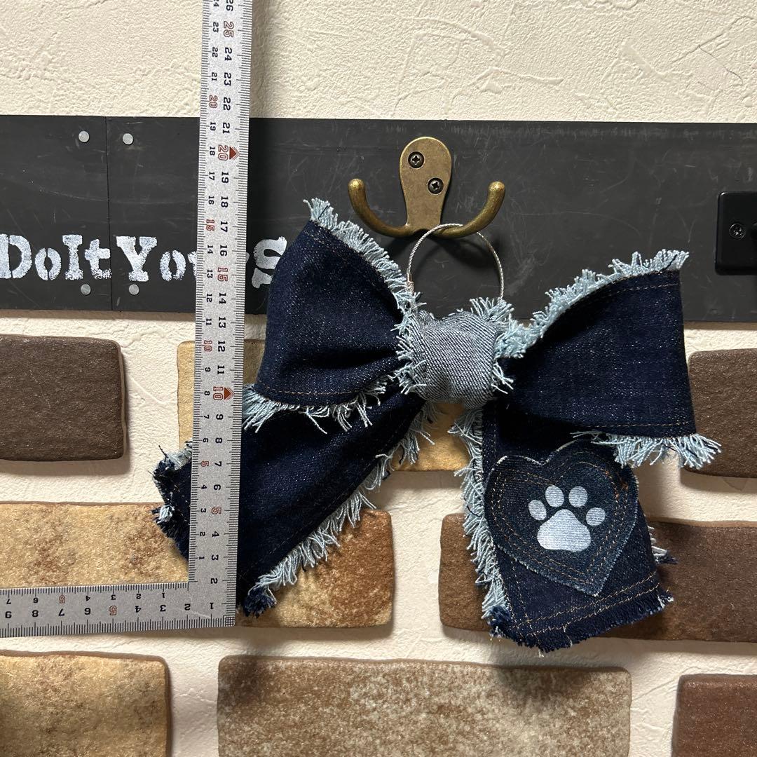 専用デニムリメイク りぼん チャーム 肉球チャーム 24-160