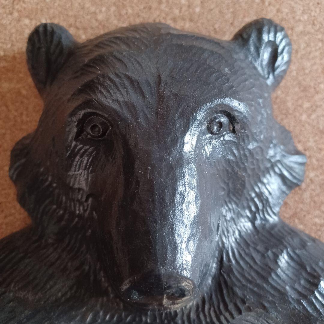 昭和レトロ　木彫り風くまの壁掛け鏡　ミラー　プラスチック　熊　クマ　穴有り