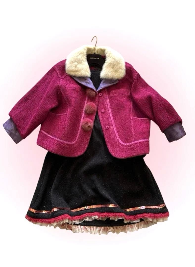 Louis Vuitton ホットピンク ミンク襟 ツイード ショートジャケット