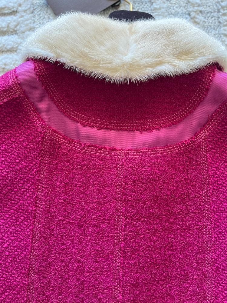 Louis Vuitton ホットピンク ミンク襟 ツイード ショートジャケット