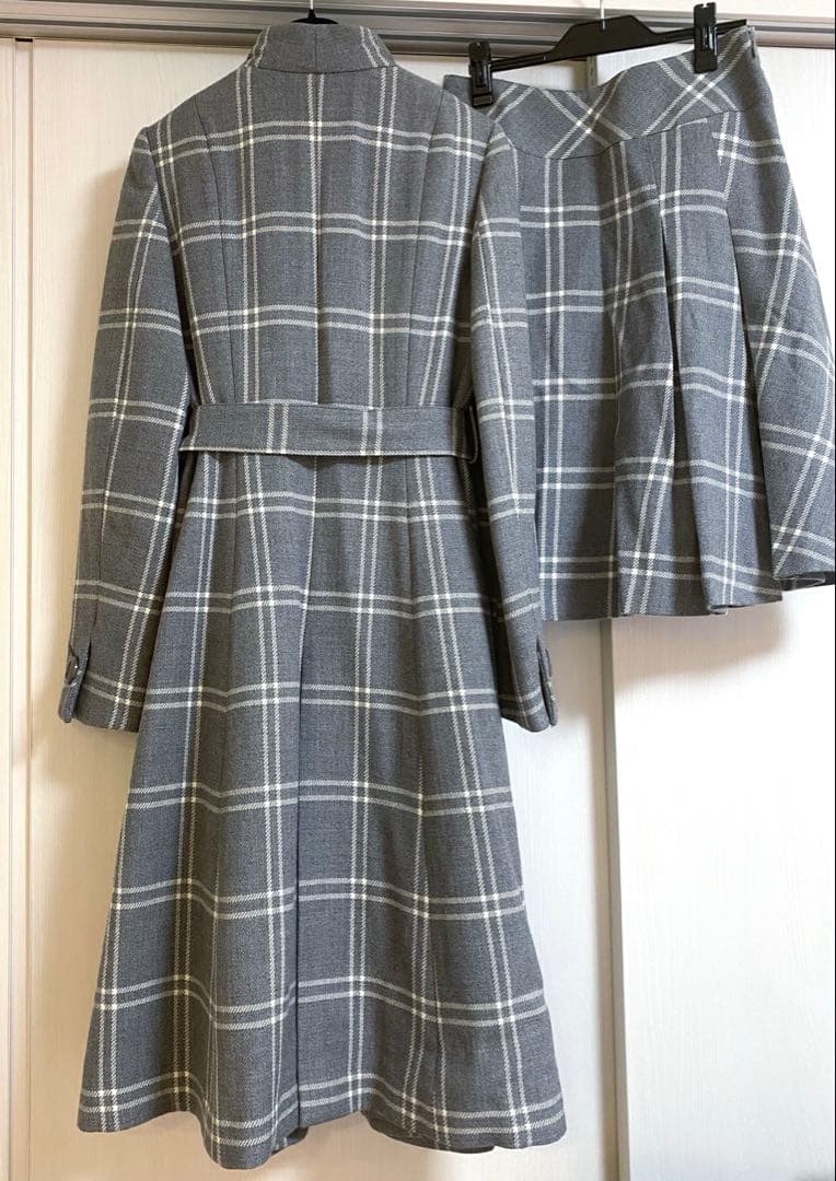 新品☆ミッシェルクラン ロングコート スカート セット チェック ウールカシミヤ