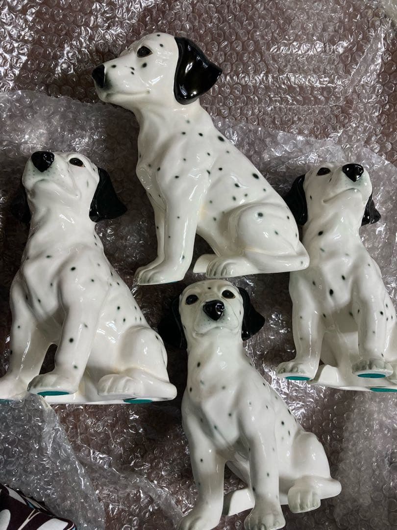 廃盤加藤工芸ダルメシアン犬の陶器製置物4体+1セット