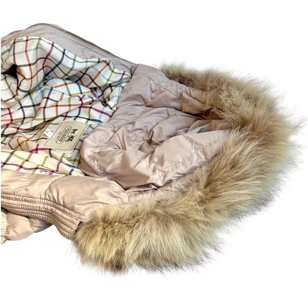 COACH コーチ ダウンジャケット S ファー付き ピンクベージュ ベルト付