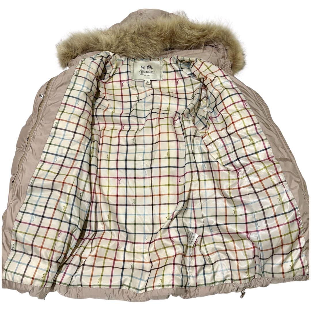 COACH コーチ ダウンジャケット S ファー付き ピンクベージュ ベルト付