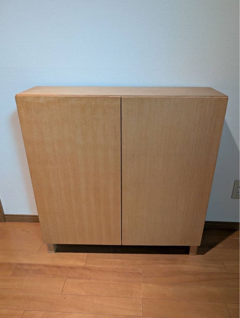 ■送料込■無印良品 木製薄型 本棚 棚 扉付き タモ材