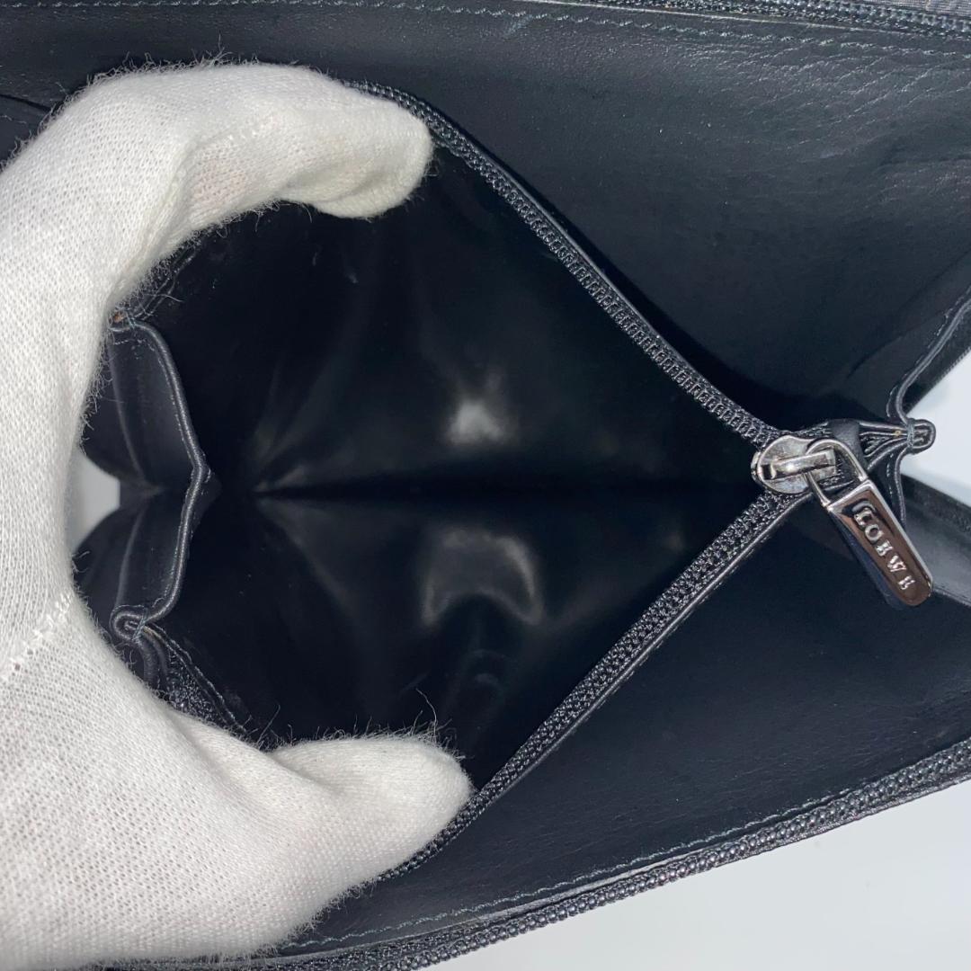 ロエベ 折り財布 リピートアナグラム ブラック ナイロン レザー シルバー金具