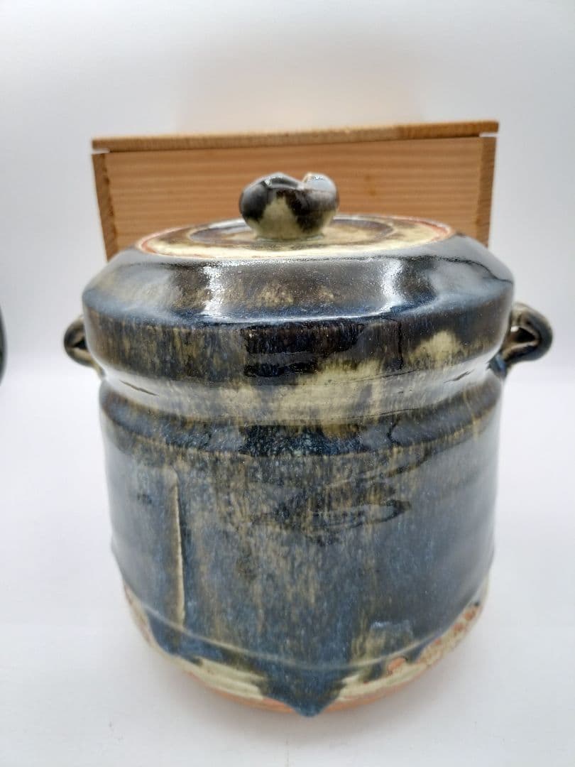 c765 水指 神懸焼 耳付 小豆島 室井香悦 木箱 茶道具 古物